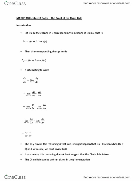 MATH 1300 Lecture Notes - Lecture 8: Quotient Rule, Differentiable Function, List Of Trigonometric Identities cover image