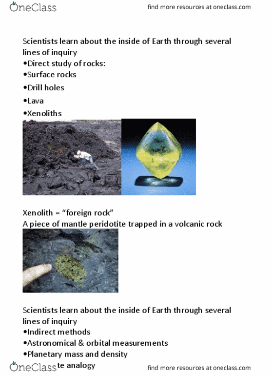 ENV100Y5 Lecture Notes - Lecture 8: Xenolith, Planetary Mass, Peridotite thumbnail