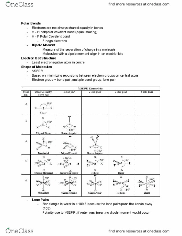 CHM135H1 Lecture Notes - Lecture 7: Covalent Bond, Vsepr Theory, Chemical Polarity thumbnail