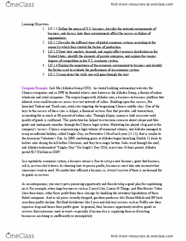 BUSN 1101 Chapter Notes - Chapter 1: Ant Financial Services Group, Exxonmobil, Taobao thumbnail