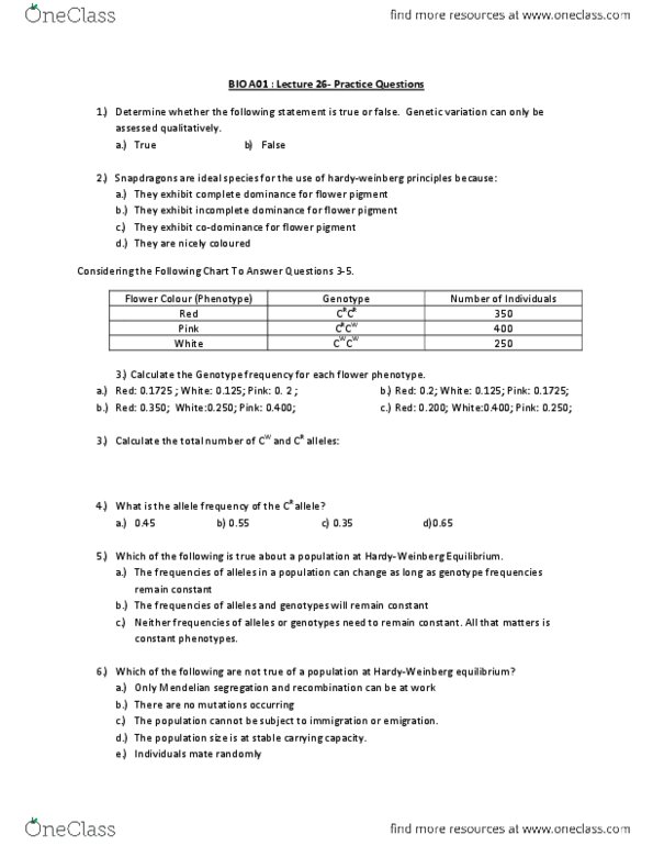 BIO120H1 Lecture Notes - Genetic Variation, Continental Drift, Zygosity thumbnail