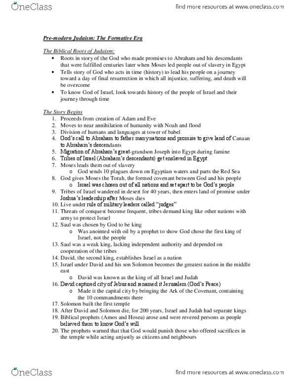 RELIGST 1B06 Chapter : Religious Studies 1B06 Textbook Notes for Premodern Western Religions thumbnail