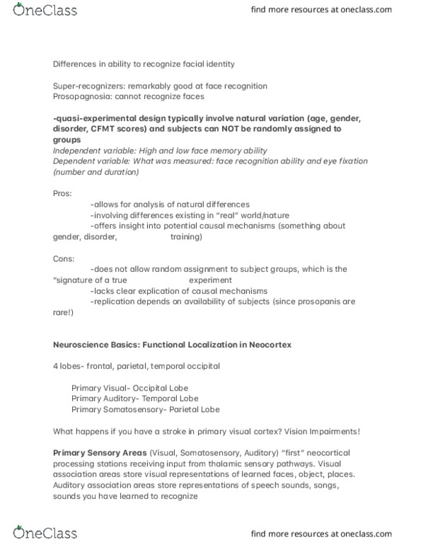 PSYC 1100 Lecture Notes - Lecture 5: Experiment, Neocortex thumbnail