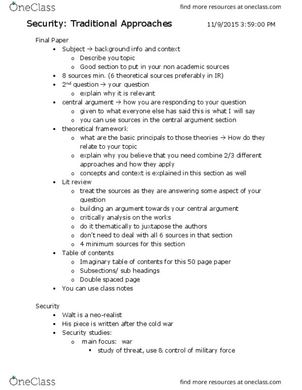 POL 2103 Lecture Notes - Lecture 13: Security Studies, Neoliberalism, Security Dilemma thumbnail