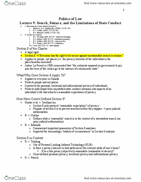 POLS 1200 Lecture Notes - Lecture 9: Forward Looking Infrared, Postmedia Network, Information Privacy thumbnail