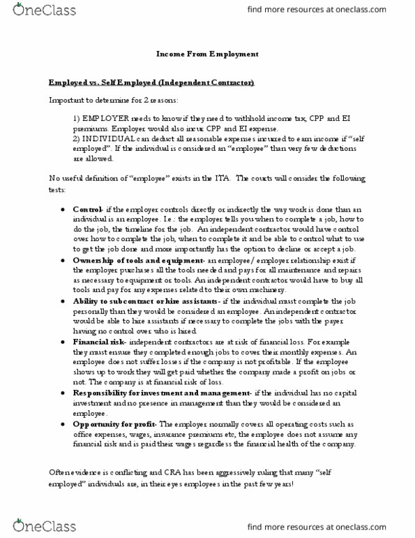 ACCT-4021EL Lecture Notes - Lecture 3: Independent Contractor, Financial Risk, The Employer thumbnail