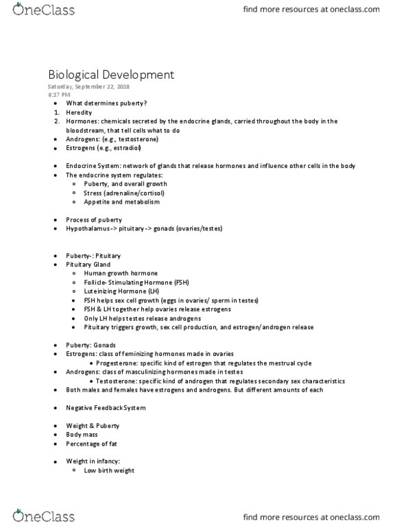 PSYCH 242 Lecture Notes - Lecture 6: Growth Hormone, Secondary Sex Characteristic, Low Birth Weight thumbnail