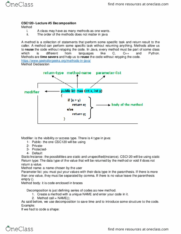 CSC 120 Lecture Notes - Lecture 5: Return Type thumbnail