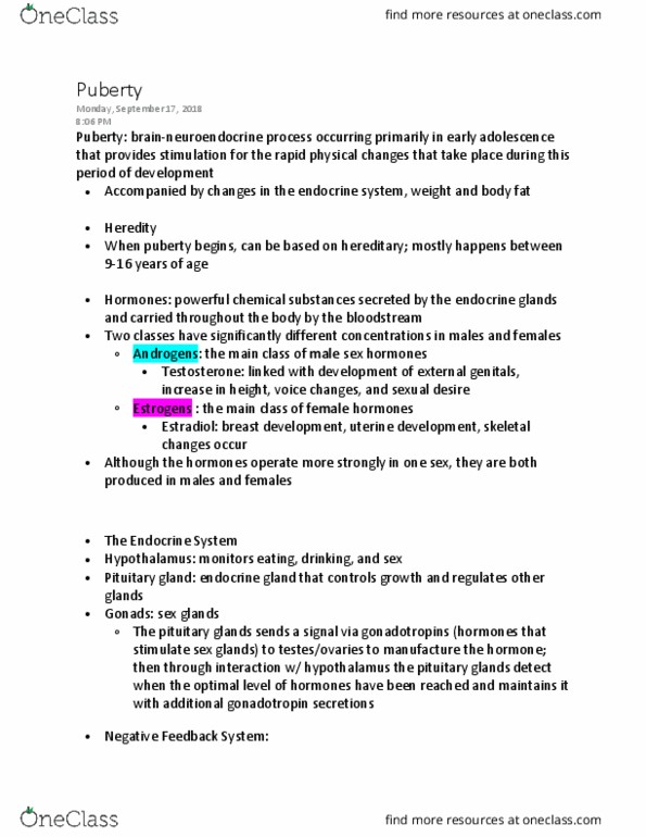 PSYCH 242 Chapter Notes - Chapter 2.1: Gonadotropin, Puberty, Pituitary Gland thumbnail