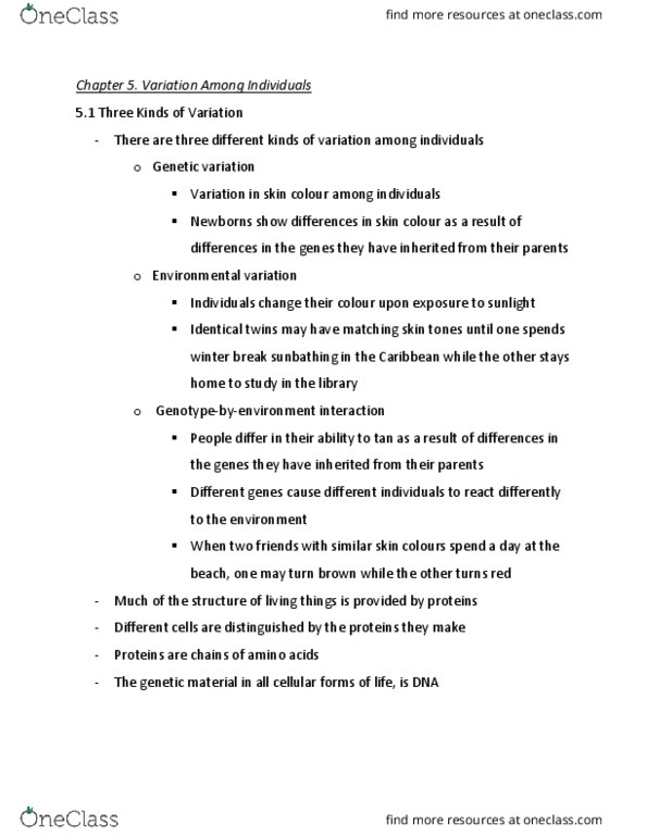 BIOL359 Chapter Notes - Chapter 5: Genetic Variation, Adenine, Phenotypic Plasticity thumbnail