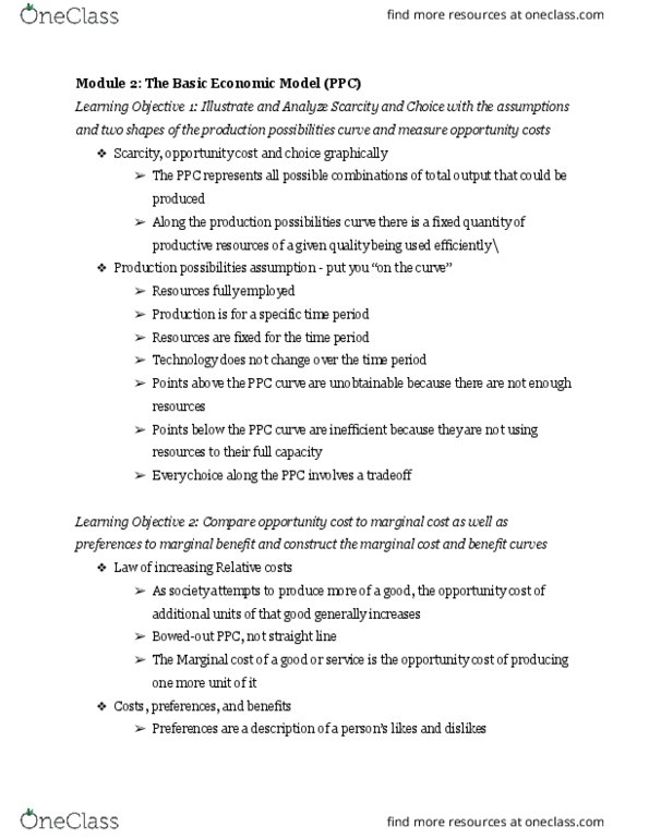 ECON-E 201 Lecture Notes - Lecture 2: Marginal Cost, Marginal Utility, Opportunity Cost thumbnail