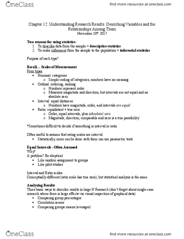 PSYC 2250 Lecture Notes - Lecture 12: Statistical Inference, Descriptive Statistics, Random Assignment thumbnail