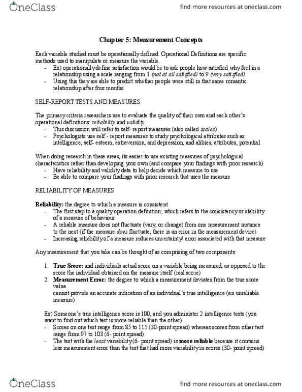 PSYC 2250 Chapter Notes - Chapter 5: Pearson Product-Moment Correlation Coefficient, Spread Betting, Inter-Rater Reliability thumbnail