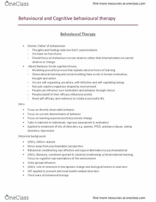 PSY3120 Chapter Notes - Chapter 9-10: Albert Bandura, Cognitive Behavioral Therapy, Cognitive Therapy thumbnail