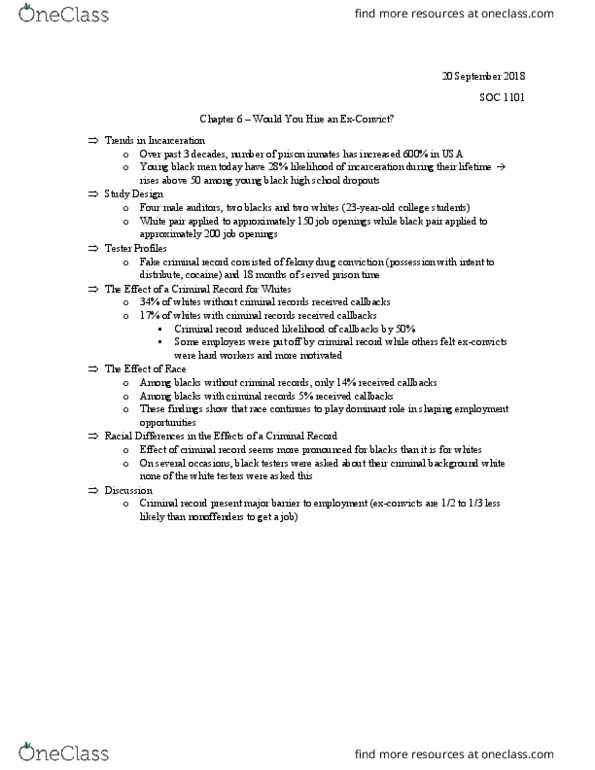 SOC 1101 Chapter Notes - Chapter 6: High School Dropouts, Criminal Record thumbnail