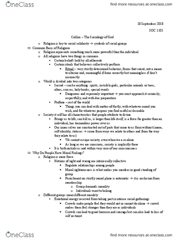 SOC 1101 Chapter Notes - Chapter Collins - Chapter 2: Christian Symbolism, Major Religious Groups, Erving Goffman thumbnail