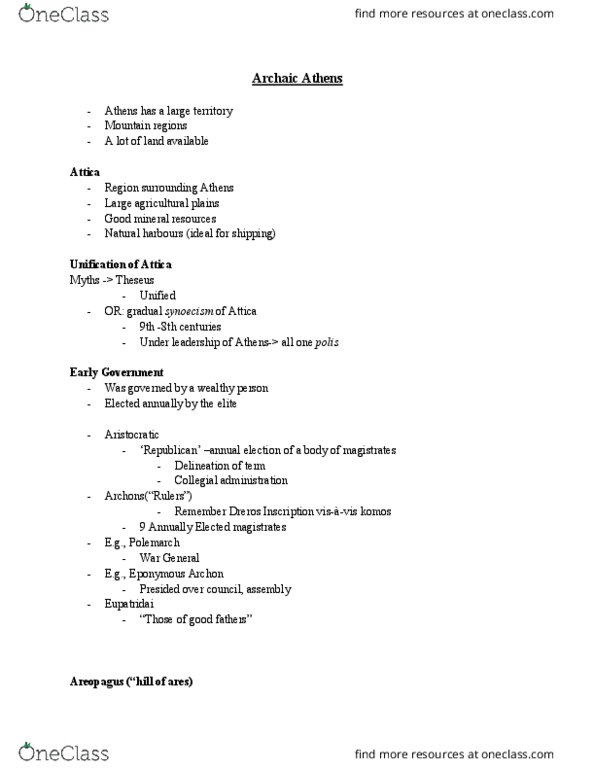 CLASSICS 1M03 Lecture Notes - Lecture 3: Dreros, Polemarch, Komos thumbnail