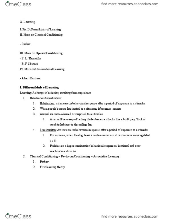 PSY 110 Lecture Notes - Lecture 11: Ceiling Fan, Albert Bandura, Classical Conditioning thumbnail