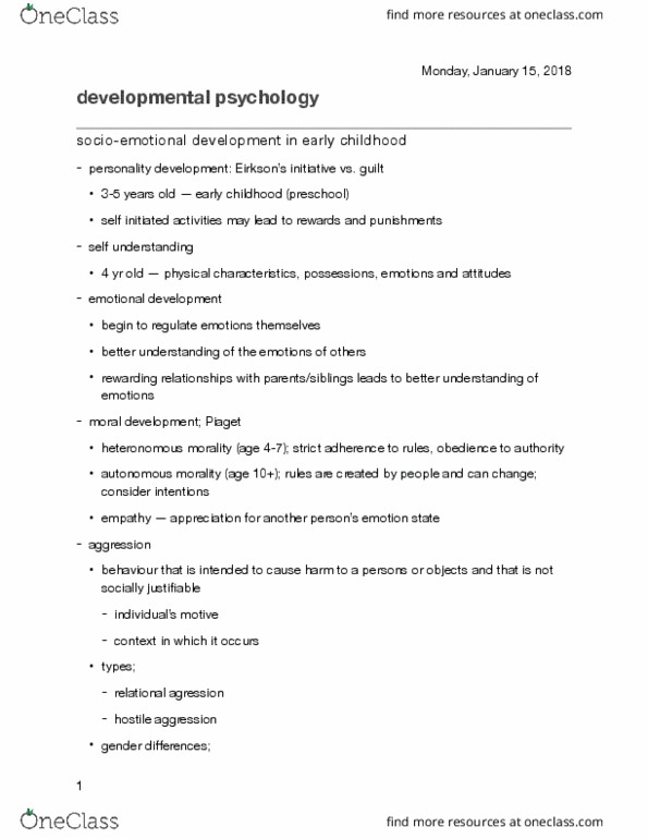 Psychology 2040 Lecture Notes - Lecture 10: Developmental Psychology, Parenting Styles, Domestic Violence thumbnail