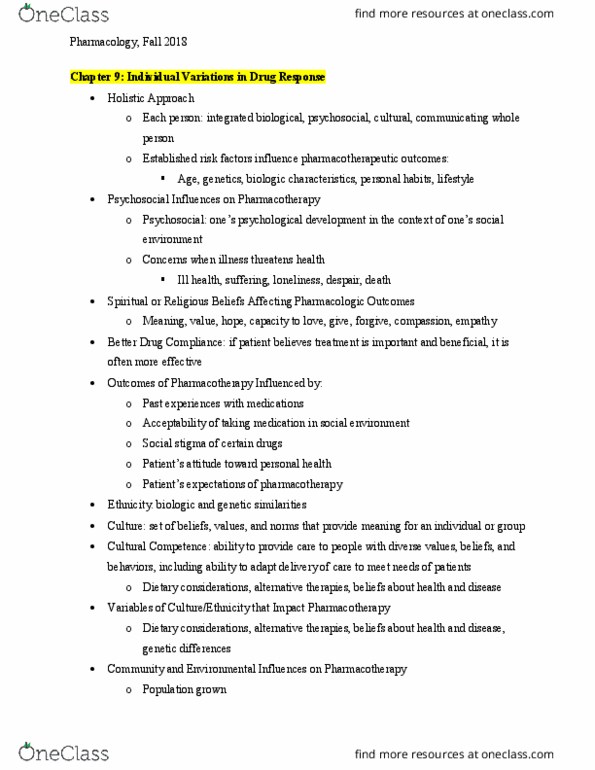 NUR240 Lecture Notes - Lecture 12: Pharmacotherapy, Enzyme, Cerebral Circulation thumbnail