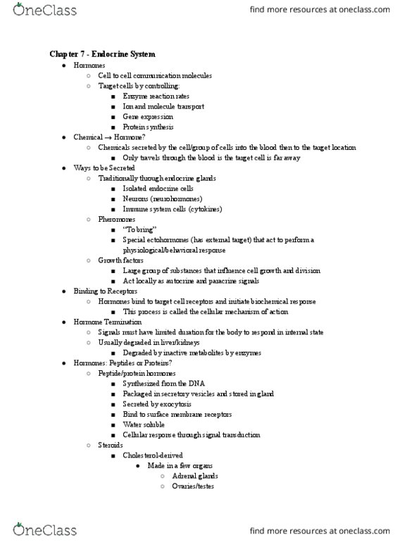 BISC306 Chapter Notes - Chapter 7: Posterior Pituitary, Pineal Gland, Thyroid thumbnail