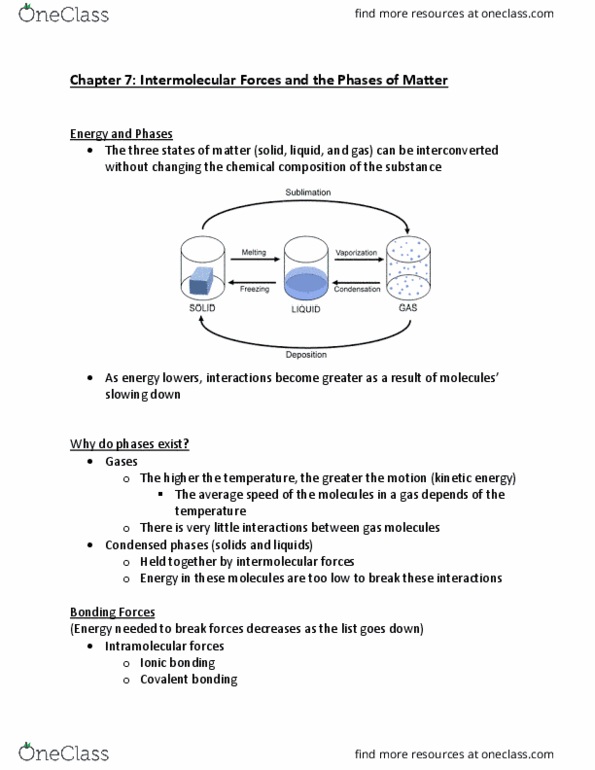 CHEM-C 101 Lecture Notes - Lecture 15: Intermolecular Force, Ionic Bonding, Covalent Bond cover image