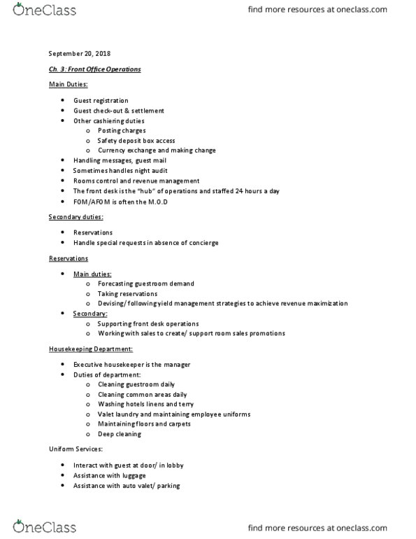 HM 311 Lecture Notes - Lecture 4: Yield Management, Cashiering thumbnail