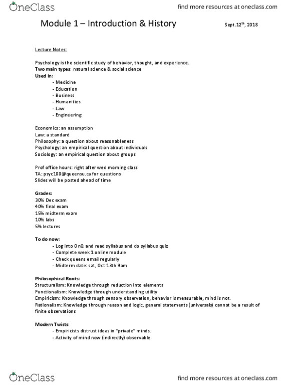 PSYC 100 Lecture Notes - Lecture 1: Engineering Economics, Empiricism, Falsifiability thumbnail