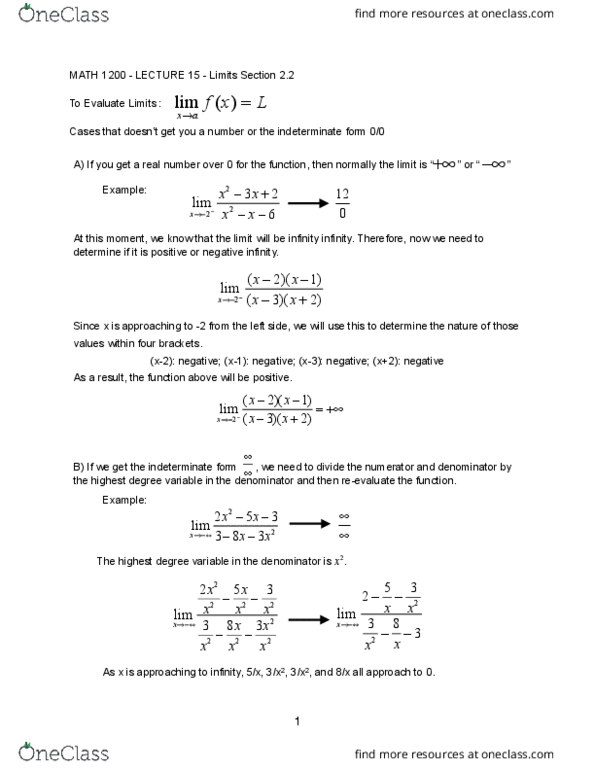 MATH-1200 Lecture Notes - Lecture 15: Indeterminate Form thumbnail