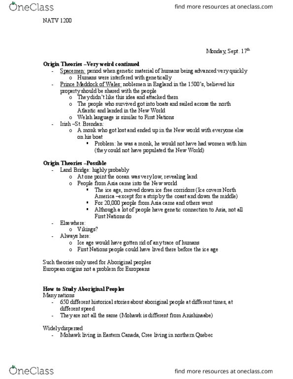 NATV 1200 Lecture Notes - Lecture 2: Welsh Language, Ice Age, Eastern Canada thumbnail