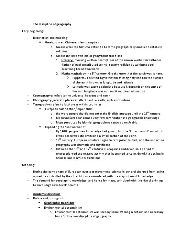 GGR111H5 Lecture Notes - Environmental Determinism, Chorology, Chorography thumbnail