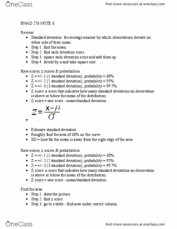 BNAD 276 Lecture Notes - Lecture 6: Standard Score, Standard Deviation, A Priori And A Posteriori thumbnail