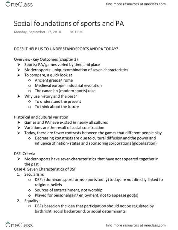 Kinesiology 2250A/B Lecture Notes - Lecture 2: Trans-Cultural Diffusion, Secularism, Chauvinism thumbnail