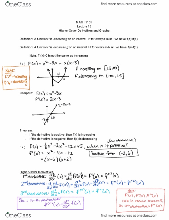 MATH 1151 Lecture 15: MATH 1151 Lecture 15- Higher-Order Derivatives and Graphs cover image