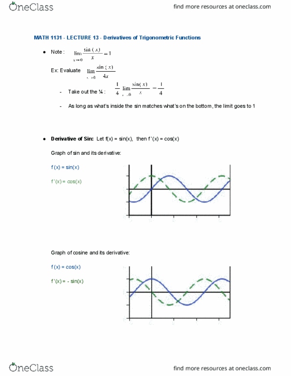 MATH 1131Q Lecture Notes - Lecture 13: Trigonometric Functions, Power Rule thumbnail