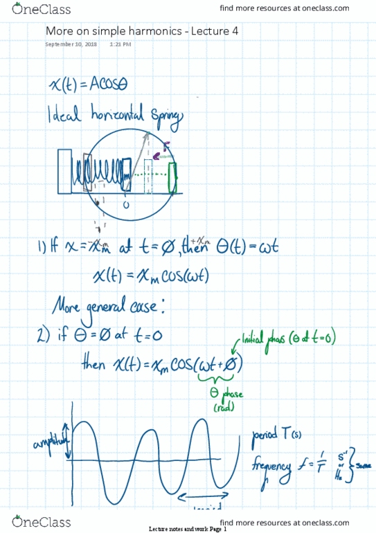 PHYS130 Lecture 5: Mass on a spring etc, harmonics applied - Lecture 5 thumbnail