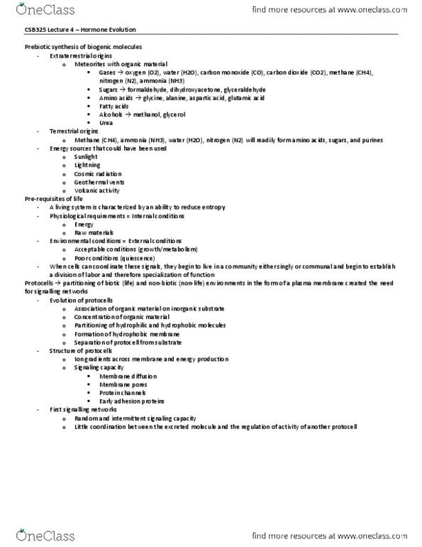 CSB325H1 Lecture Notes - Lecture 4: Protocell, Nerve Net, Cell Signaling thumbnail