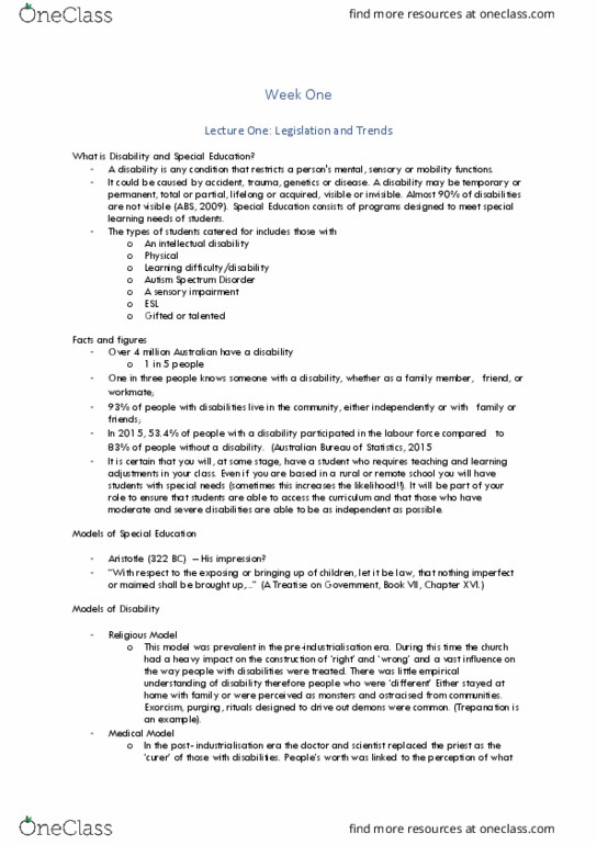 EDUC3629 Lecture Notes - Lecture 1: Autism Spectrum, Australian Curriculum, Intellectual Disability thumbnail