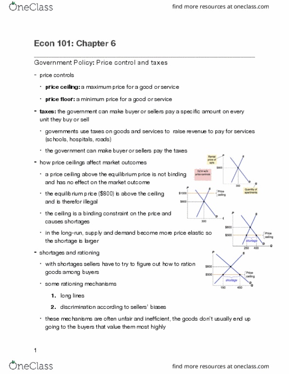 ECON101 Lecture Notes - Lecture 6: Price Ceiling, Price Controls, Economic Equilibrium thumbnail