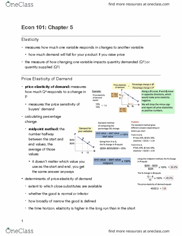 ECON101 Lecture Notes - Lecture 5: Midpoint Method, Normal Good, Demand Curve thumbnail