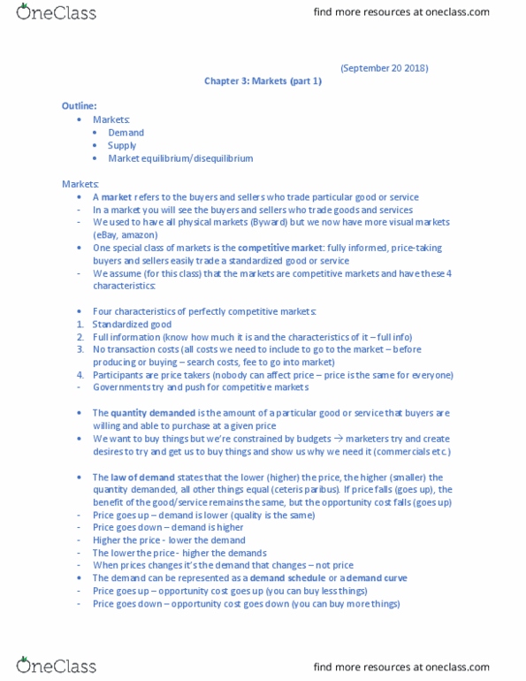 ECO 1104 Lecture Notes - Lecture 5: Ceteris Paribus, Demand Curve, Perfect Competition thumbnail