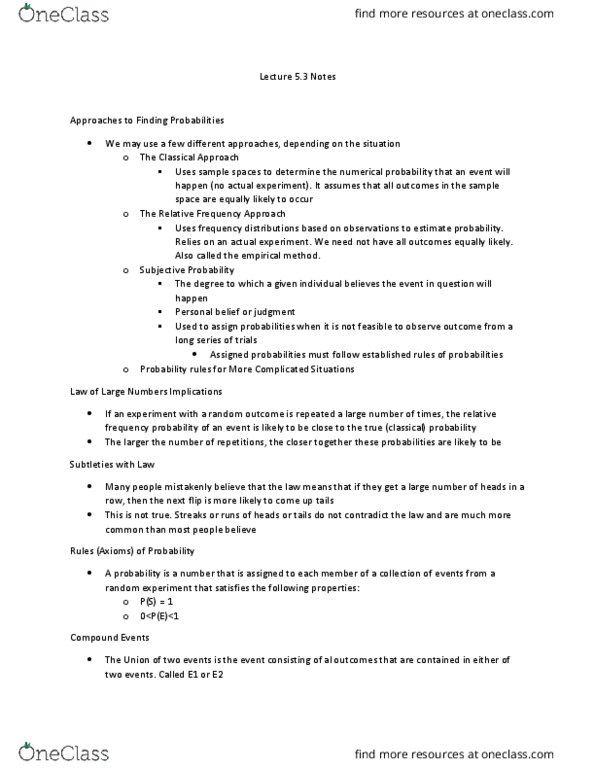 STAT 3615 Lecture Notes - Lecture 15: Frequentist Probability, Sample Space thumbnail