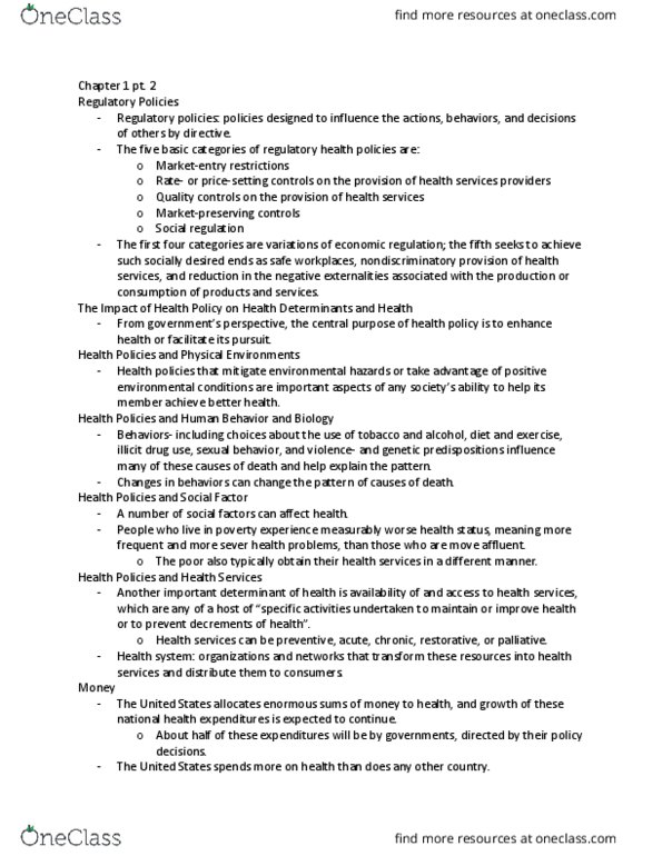 HSA 3150 Chapter Notes - Chapter 1: Health Policy, Palliative Care thumbnail