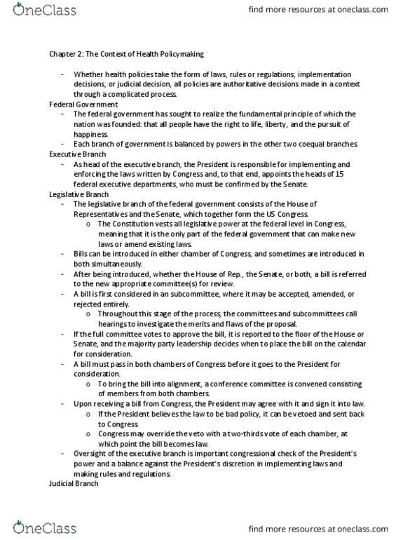 HSA 3150 Chapter Notes - Chapter 2: United States Federal Executive Departments, Sole Power, Public Health thumbnail