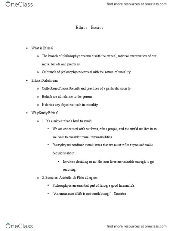 PHIL 310 Lecture Notes - Lecture 1: Relativism thumbnail