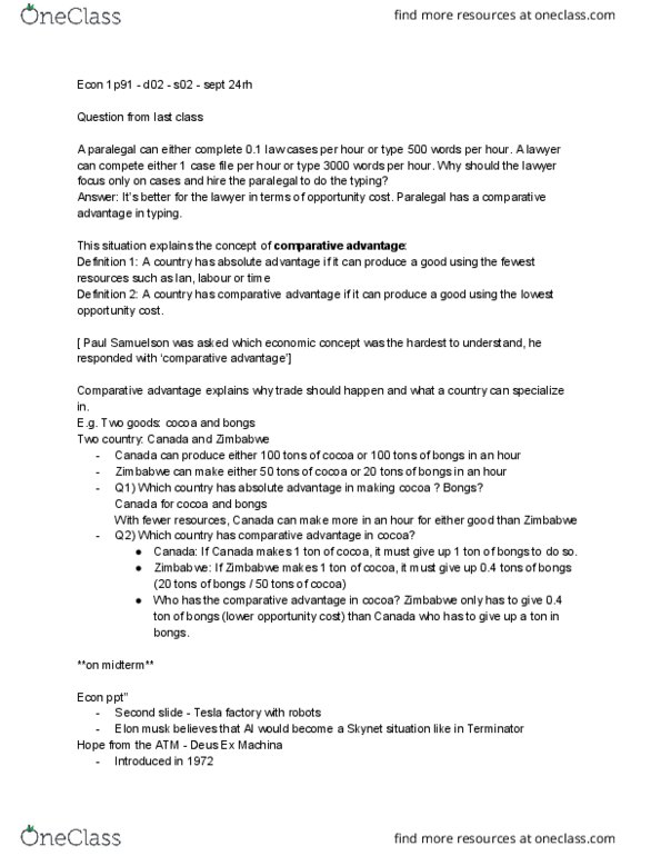 ECON 1P91 Lecture Notes - Lecture 3: Industry 4.0, Paul Samuelson, Paralegal thumbnail