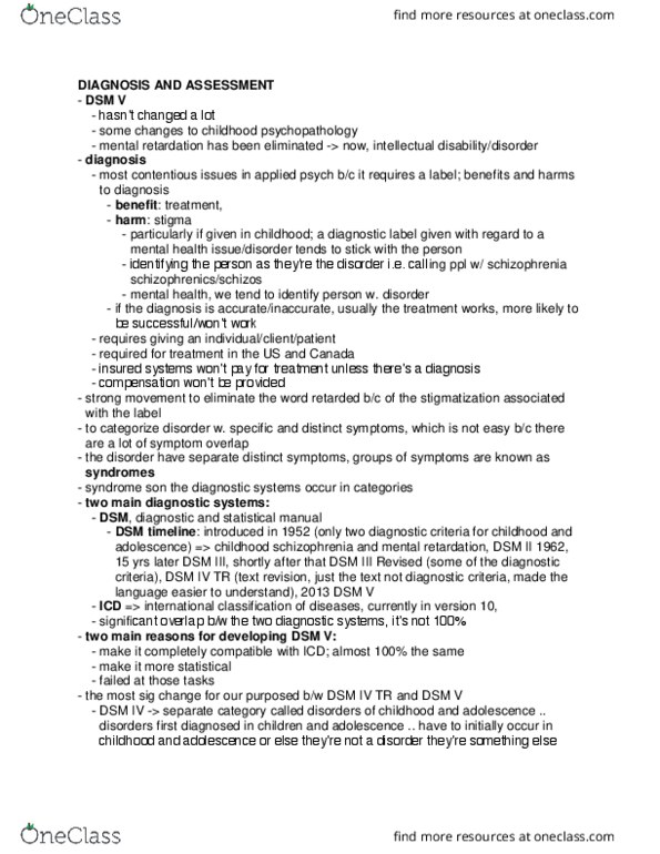 PSY341H1 Lecture Notes - Lecture 4: Dsm-5, Intellectual Disability, Mental Disorder thumbnail