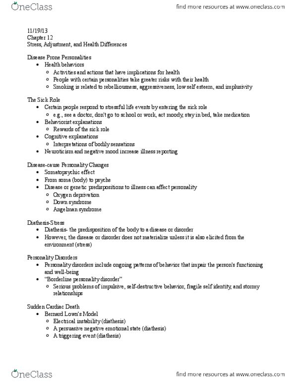 PSY 235 Lecture Notes - Borderline Personality Disorder, Lewis Terman, Sick Role thumbnail