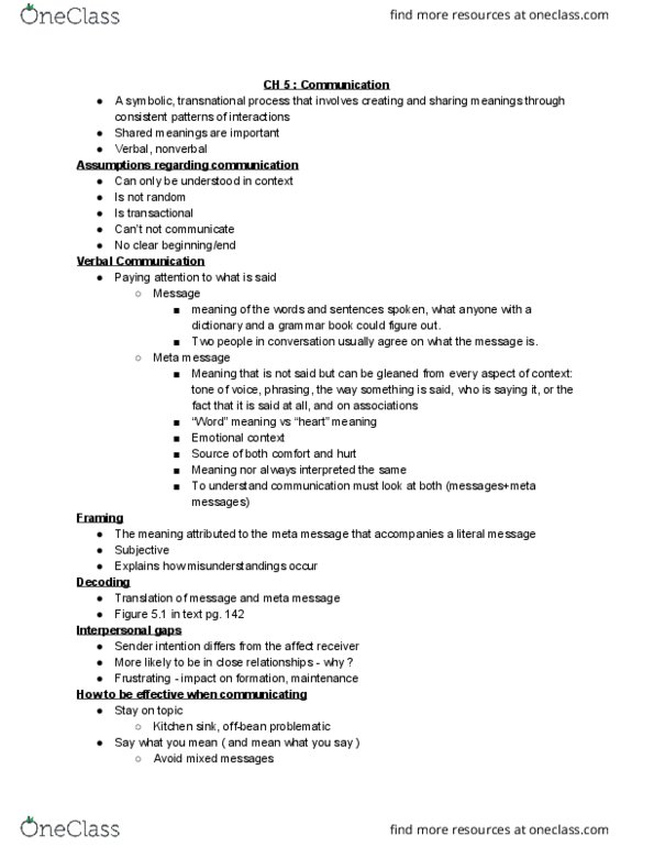 HDFS 1060 Lecture Notes - Lecture 5: Subtext, Nonverbal Communication, Chronemics thumbnail