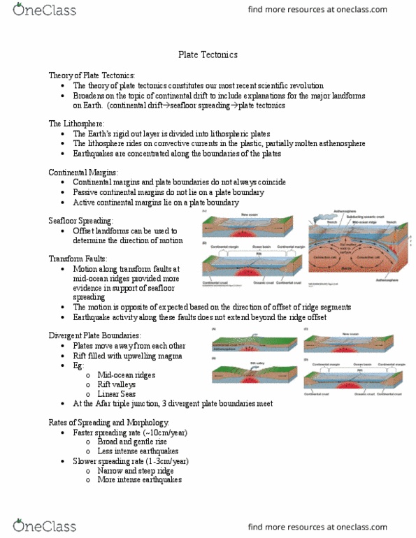 Ocea 2000x Lecture Notes Fall 2018 Lecture 7 Plate Tectonics
